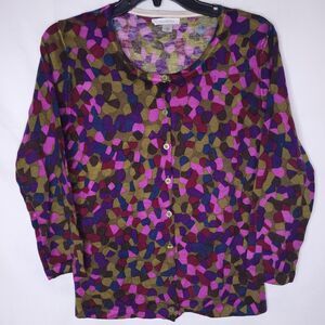 Garnet Hill Merino Wool Cardigan Womens Medium Signature Eco Abstract